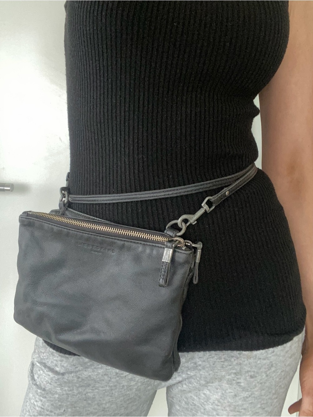 Liebeskind Berlin blk double pouched convertible genuine leather crossbody bag